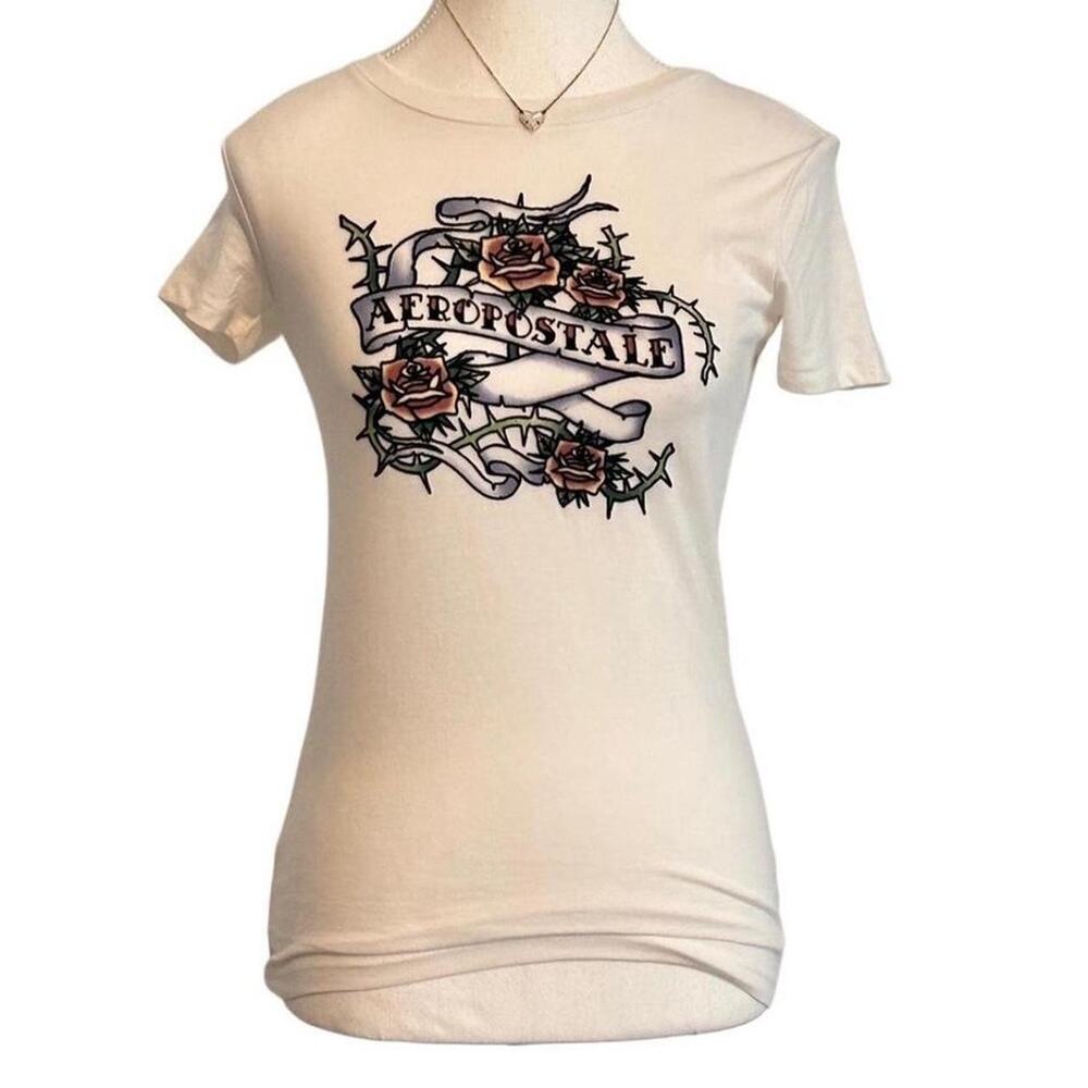 Aeropostale White Full Length Fitted Baby Tee Womens size XS